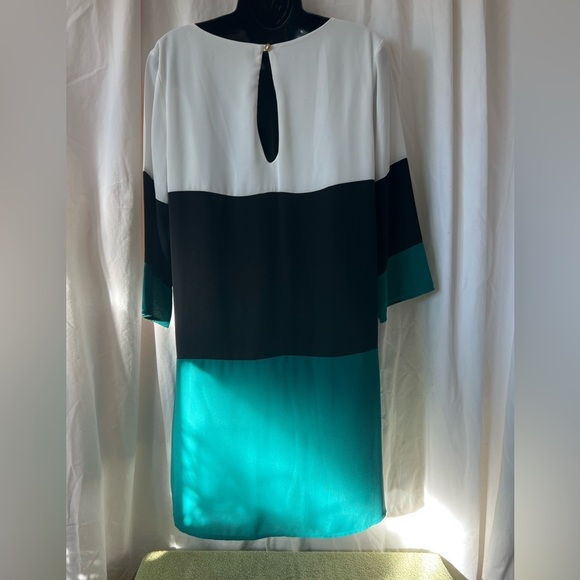 LuLu's Color Block Polyester Midi Dress Green, Black, White Scoop Neck Sz L - Picture 3 of 6